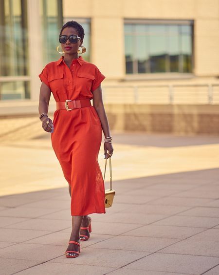Tis' the season for bold colors! This linen shirt dress is super versatile, perfect for casual outings, and under $50! Fits true to size and is tall-girl friendly. I'm wearing my regular size 8. 🧡 Nordstrom, Schutz, Spring Summer sandals, belted dress, gold earrings, elevated casual outfit, Spring style, Summer dress

#LTKmidsize #LTKfindsunder100 #LTKstyletip