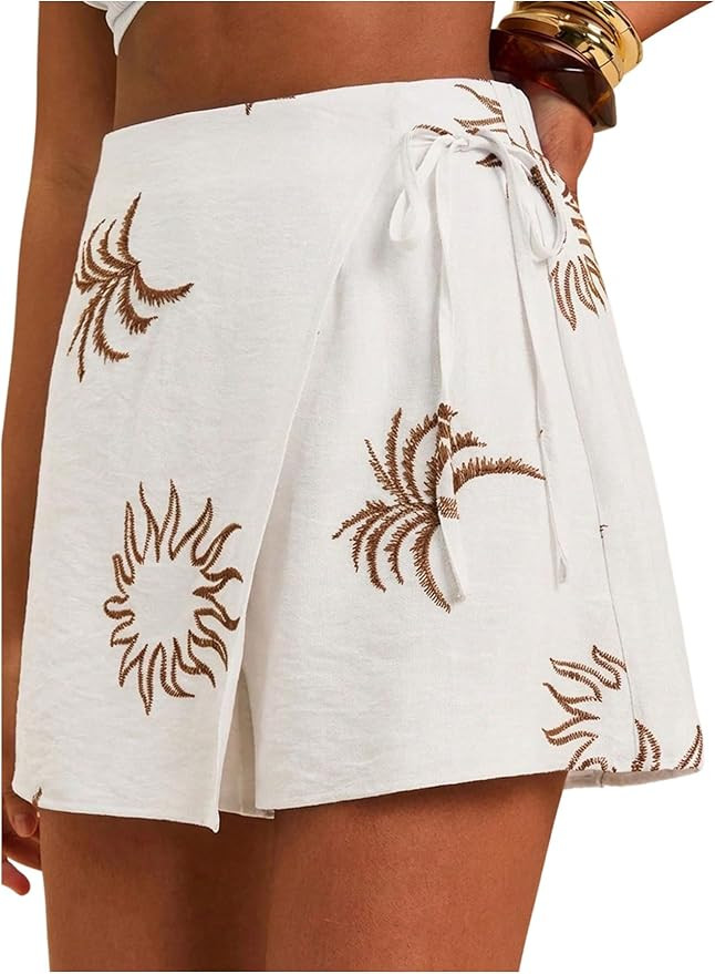 RoseSeek Women's Floral Graphic Skirt Shorts Drawstring Waist Tropical Boho Wrap Skorts | Amazon (US)