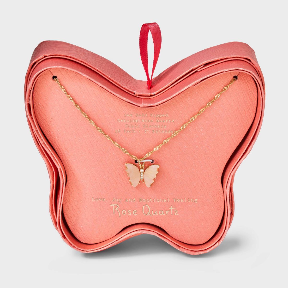 14K Gold Dipped Rose Quartz Cubic Zirconia Butterfly Pendant Necklace - A New Day™ Gold | Target