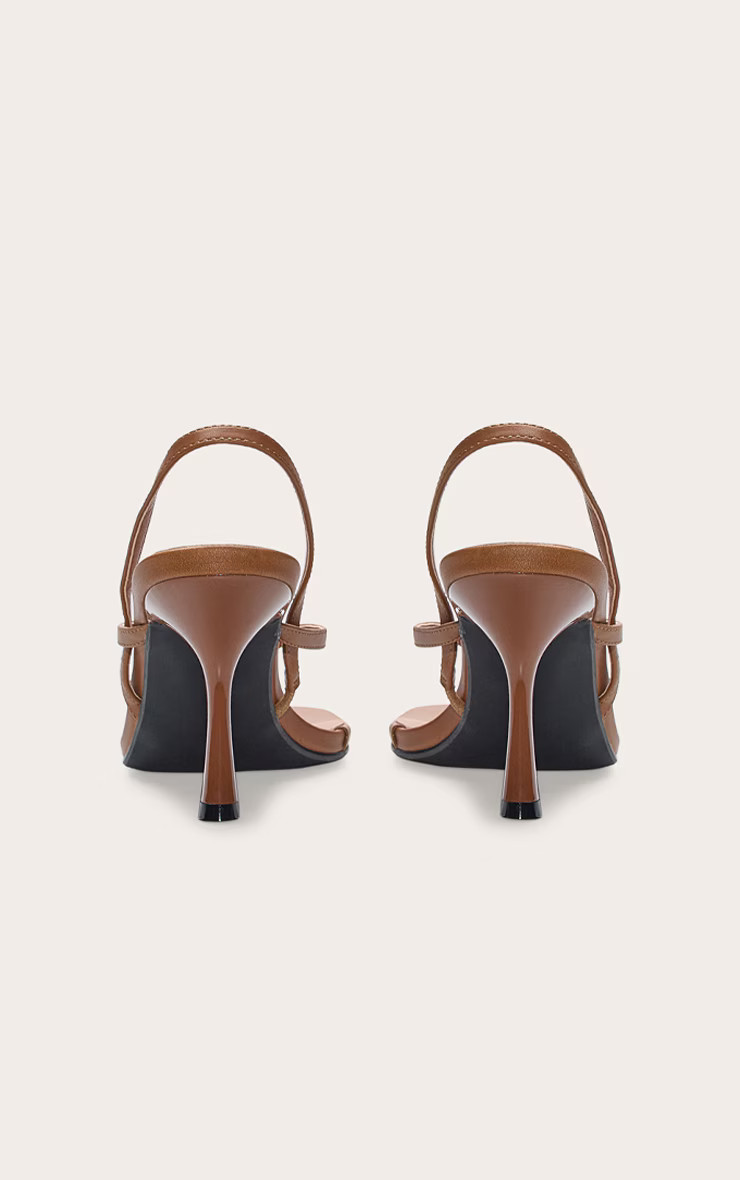 Chocolate Pu Square Toe Thong Sling Back Mid Heeled Sandals | PrettyLittleThing UK
