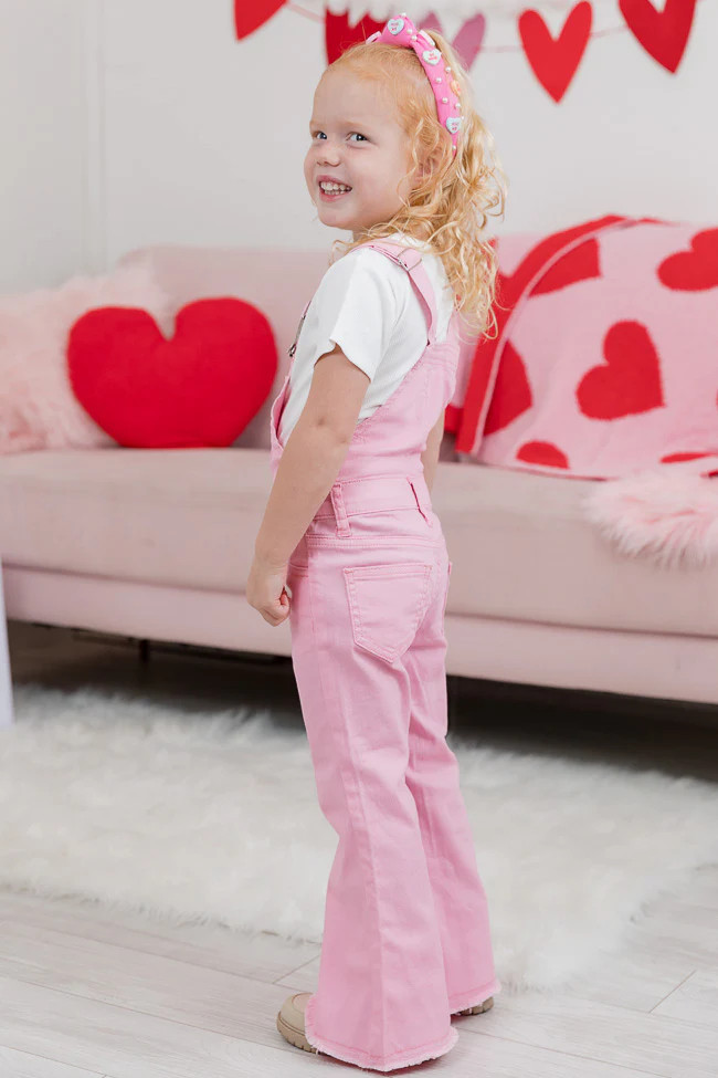 My Baby Loves Me Girls Pink Flare Overalls | Pink Lily