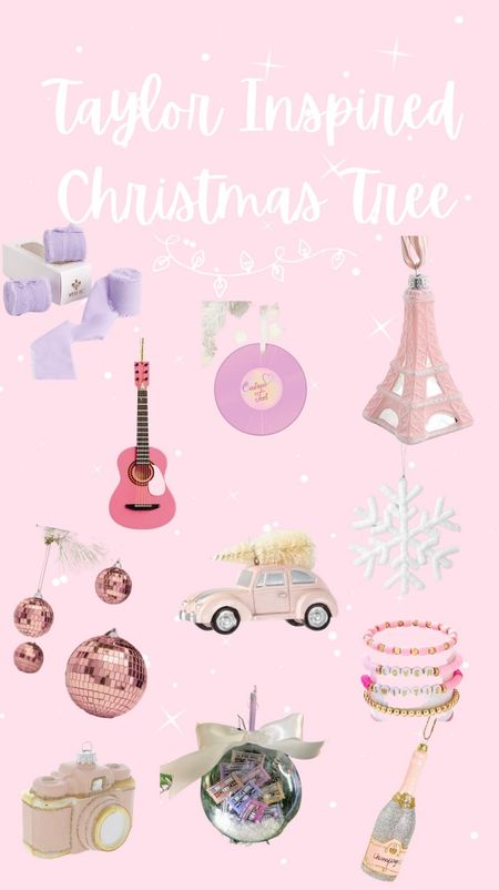 Taylor swift inspired Christmas tree, eras tour, swiftie christmas tree ornaments, Pinkmas, pink Christmas tree, Christmas decorations, Christmas decor 