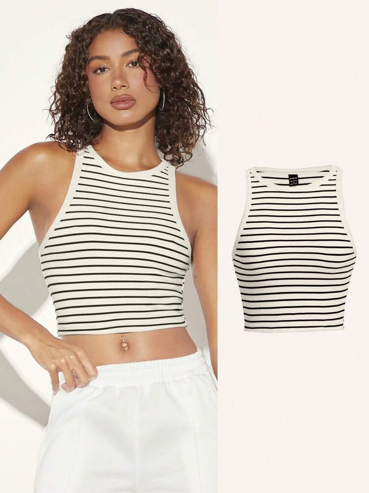 SHEIN BASICS Striped Print Crop Tank Top | SHEIN