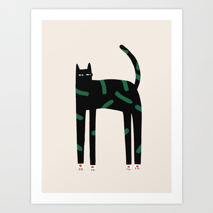 Abstract Black Cat Mid Century Modern Art Print | Society6