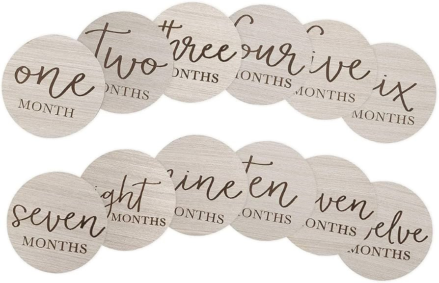 Little Pear Wooden Monthly Milestone Cards, Baby Milestone Photo Props, Wooden Monthly Photo Prop... | Amazon (US)