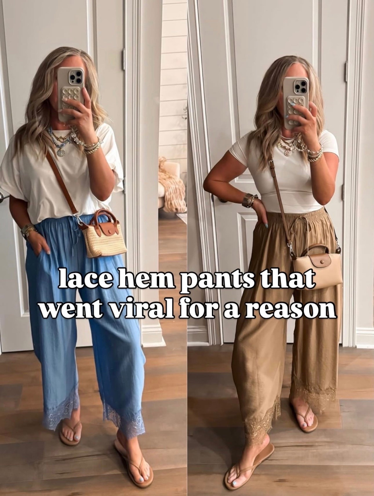 Amazon fashion Amazon finds lace hem pants with pockets. Casual summer outfit wearing a medium (5’2 1/2 140 lbs)