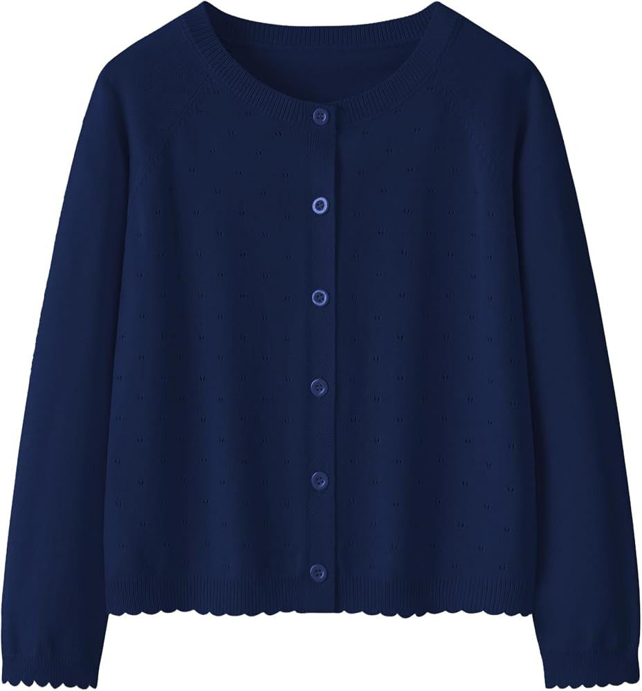 Yekaty Girls Cardigan Eyelet Button Up Sweater School Uniform Tops | Amazon (US)