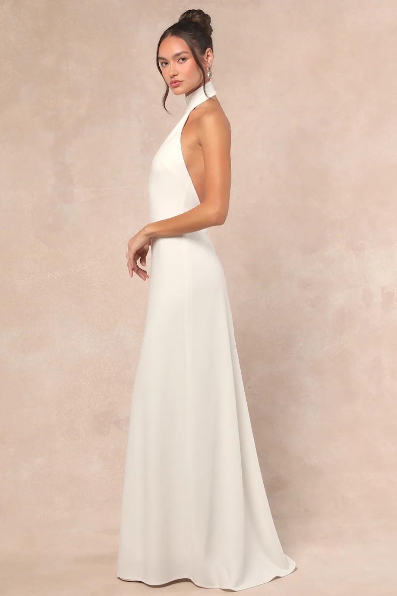 Alaura White Backless Halter Maxi Dress | Lulus
