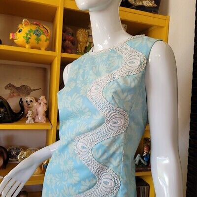 Vtg 60s The Lilly Pulitzer Powder Blue Daisies W/ Lace Swirl Trim Shift Dress M  | eBay | eBay US