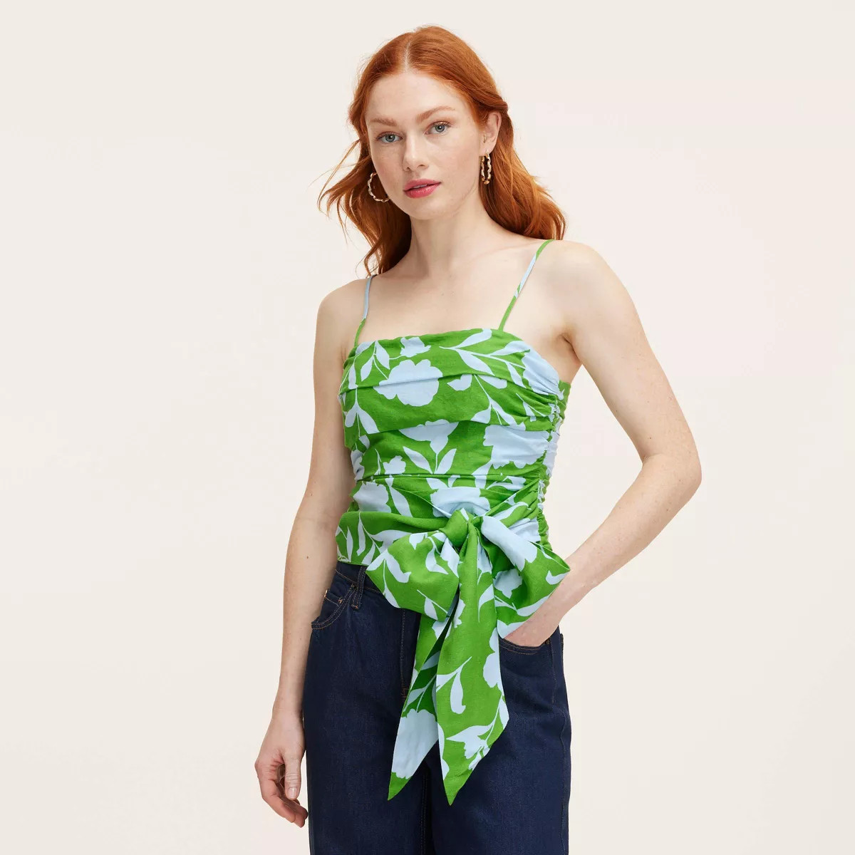 Women's Classic Rose Ruched Linen Tank Top - kate spade new york x Target Green/Blue | Target