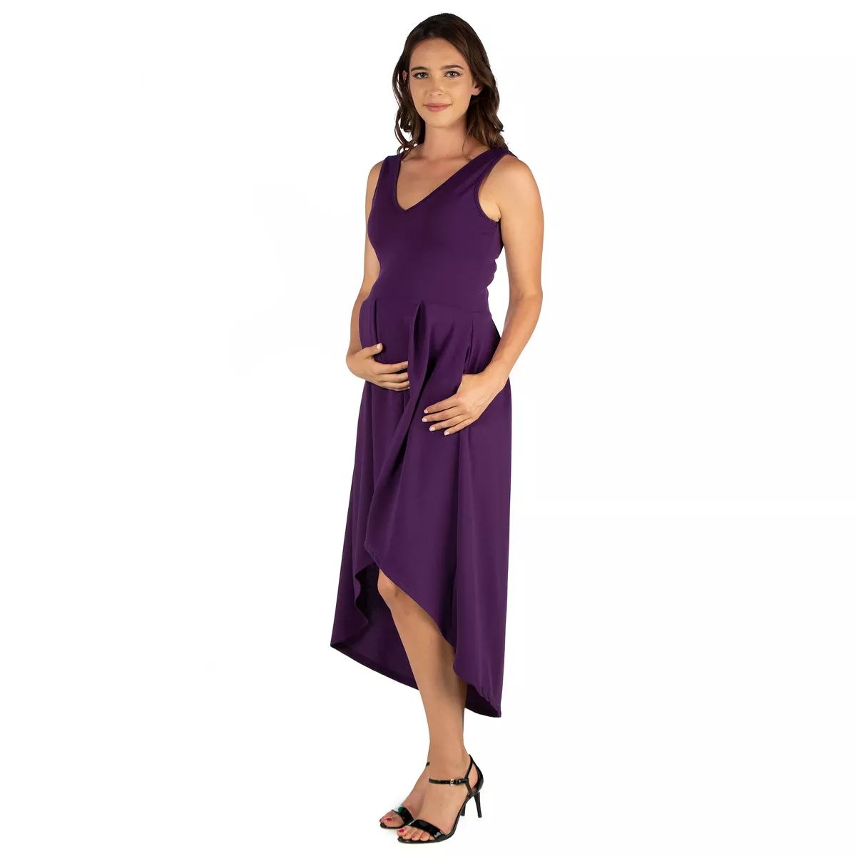 24seven Comfort Apparel Women's Maternity Sleeveless High Low Dress | Target