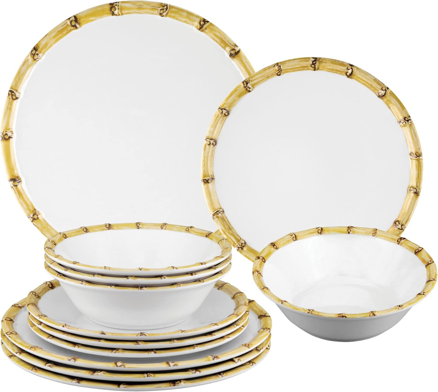 UPware 12-Piece Melamine Dinnerware Set, Includes Dinner Plates, Salad Plates, Bowls, Service for 4. | Amazon (US)