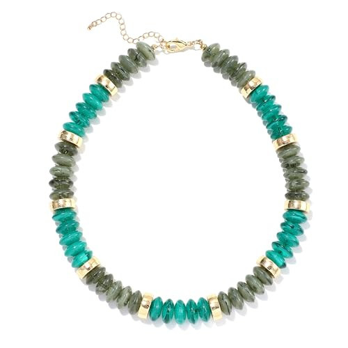 RISHEGAE Chunky Beaded Necklace for Women Boho Resin Beaded Choker Necklace Adjustable Surfer Beach Strand Necklaces Gold Handmade Acrylic Beads Jewelry Gift for Women | Amazon (US)