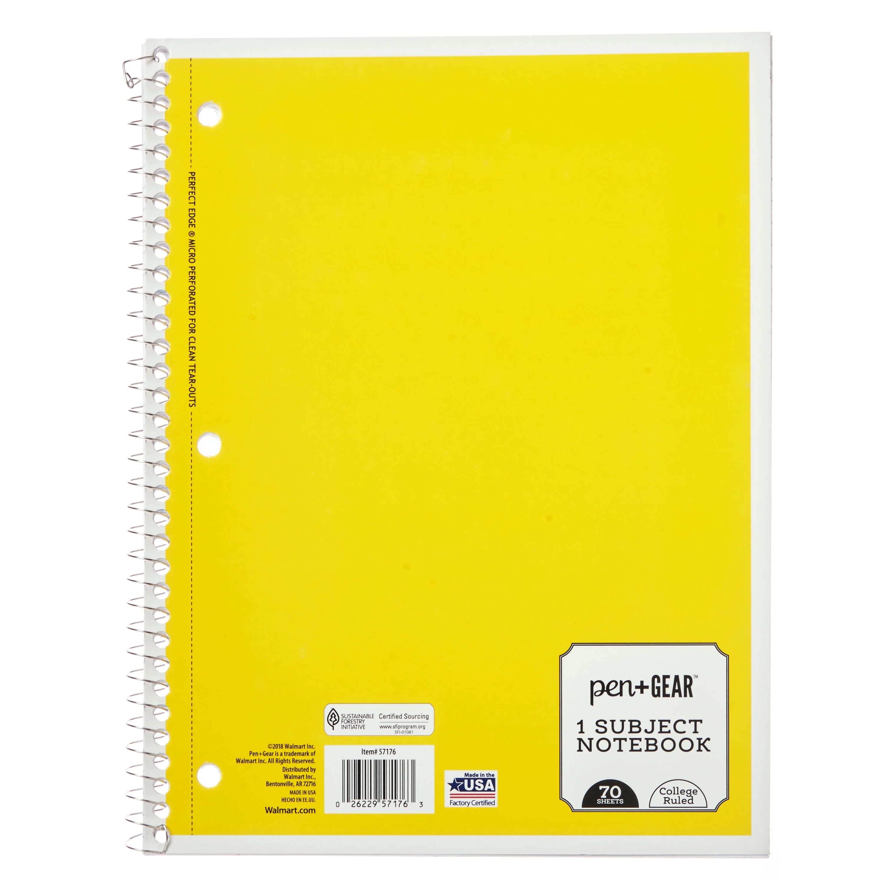 Pen + Gear 1-Subject Spiral Notebook, College Ruled, 70 Pages, Yellow | Walmart (US)