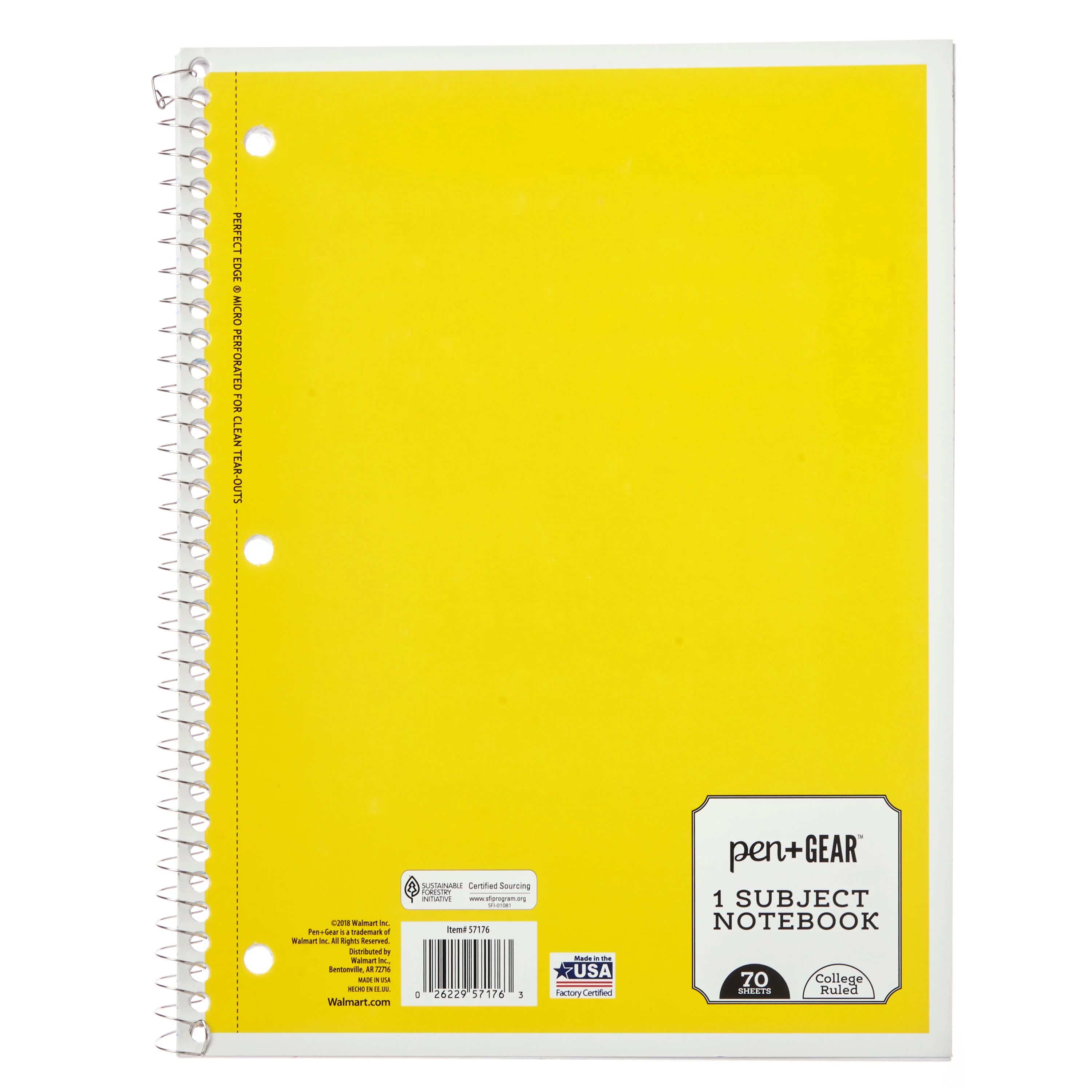 Pen + Gear 1-Subject Spiral Notebook, College Ruled, 70 Pages, Yellow - Walmart.com | Walmart (US)