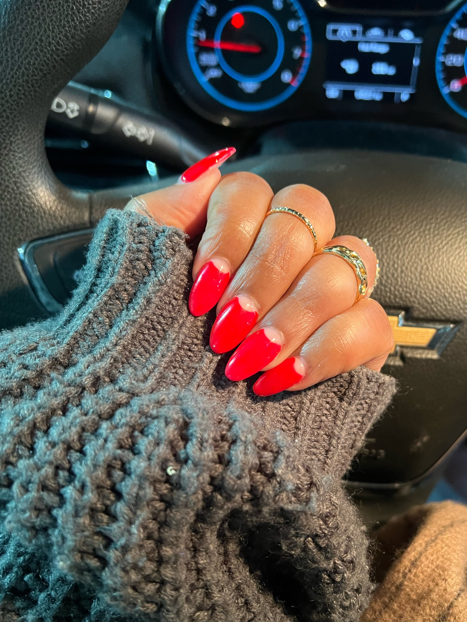 Affordable gold midi rings for nail inspiration - red half moon nails 

#LTKFindsUnder50 #LTKBeauty