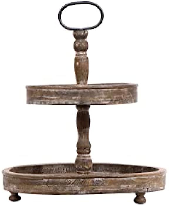 Creative Co-Op Distressed Brown Wood Metal Handle Two-Tier Tray 15 x 15 Inch | Amazon (US)