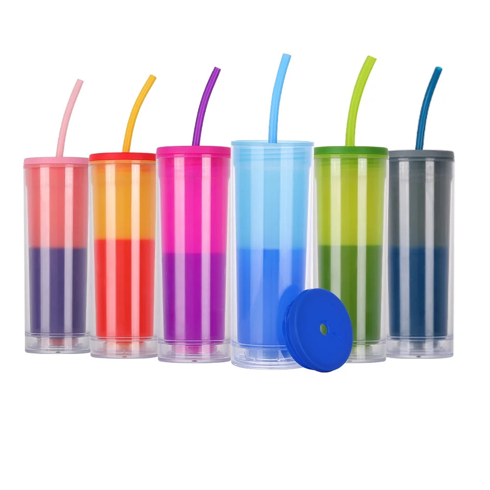 Topboutique 16oz To-Go Tumblers with Lid and Straw, Color Changing Cups, Reusable Double Wall Pla... | Walmart (US)