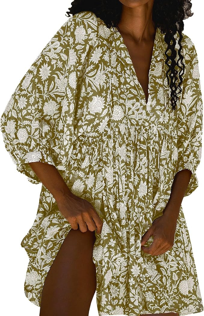 Womens Summer Dresses Casual Boho Floral Babydoll Balloon Sleeve Half Open Tether Flowy Short Bea... | Amazon (US)