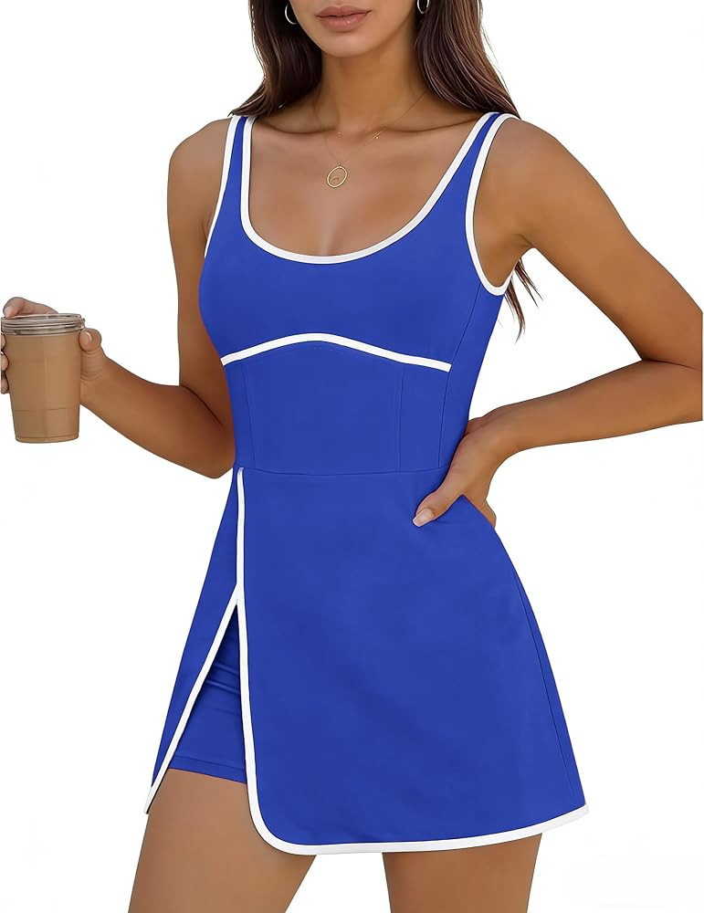 Athlisan Womens Workout Athletic Mini Dress with Built-in Shorts Sleeveless Cutout Tennis Dress | Amazon (US)