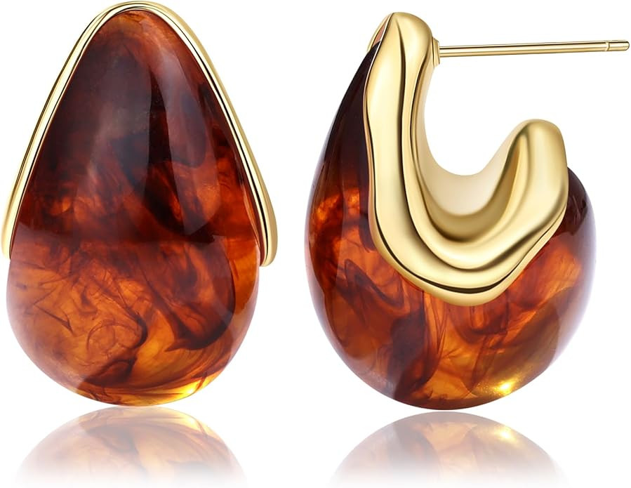 Acrylic Teardrop Hoop Earrings Chunky Gold Dangle Drop Earring Vintage Statement Jewelry for Wome... | Amazon (US)