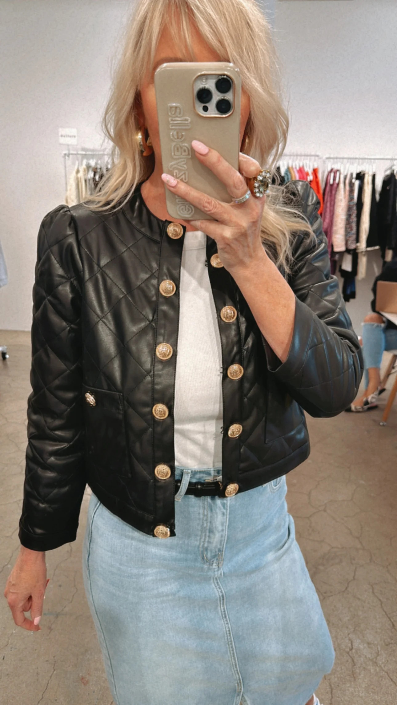 NEW!! Stellah Quilted Vegan Leather Jacket in Black | Glitzy Bella