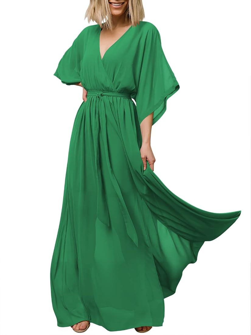 ANRABESS Women’s Summer Loose Kimono Maxi Dress Wrap V Neck 3/4 Sleeve Floral Print Slit Long D... | Amazon (US)