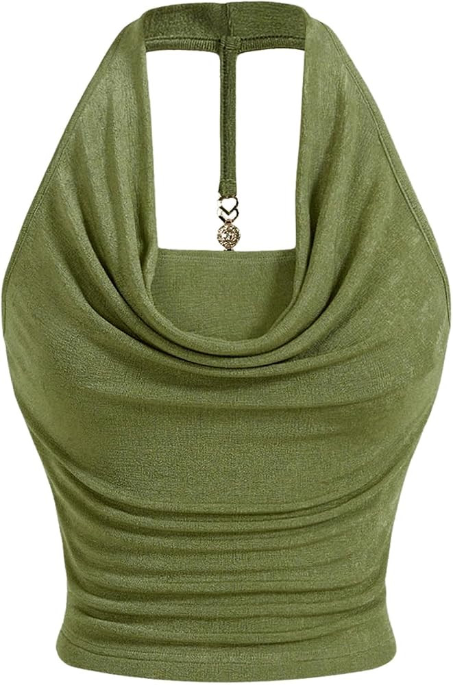 Milumia Women Cowl Neck Halter Tops Y2k Going Out Crop Top Backless Tanks | Amazon (US)