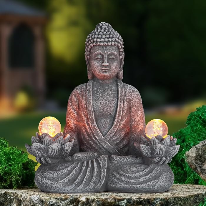 Buddha Statue Garden 8.2\u2033 Solar Resin for Home Decor Yard Garden Patio Lawn Ornaments, Praye... | Amazon (US)