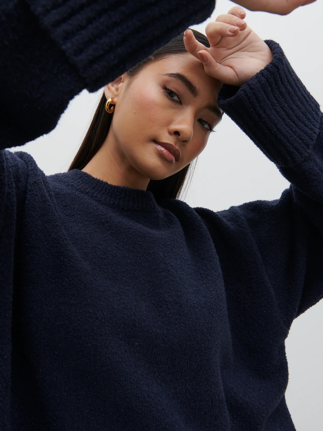 Camille Oversized Borg Jumper - Navy | Pretty Lavish (UK)
