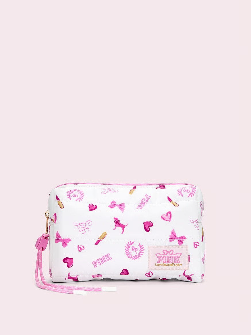Buy PINK x LoveShackFancy Makeup Bag, Vs White Bisous - Order Cosmetic Cases online - PINK US | Victoria's Secret (US / CA )