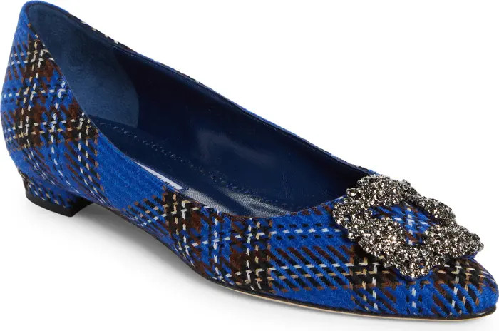 Hangisi Crystal Buckle Pointed Toe Virgin Wool Flat (Women) | Nordstrom