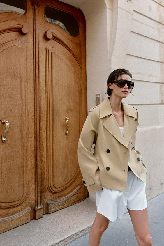 CROPPED TRENCH COAT WITH BELT AND EPAULETS | Zara US
