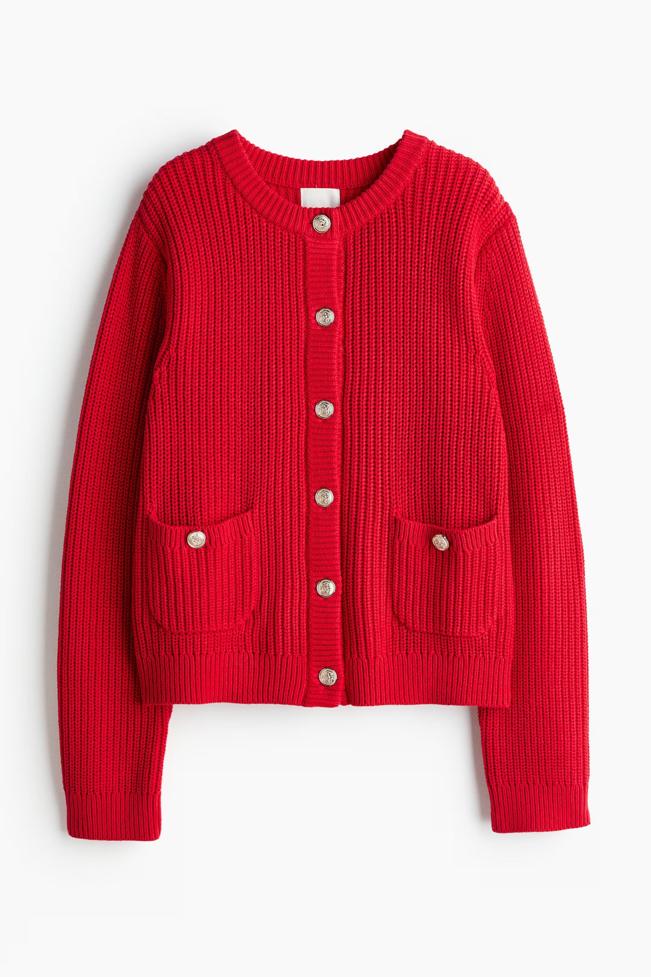 Rib-Knit Cardigan - Round Neck - Long sleeve - Red - Ladies | H&M US | H&M (US + CA)