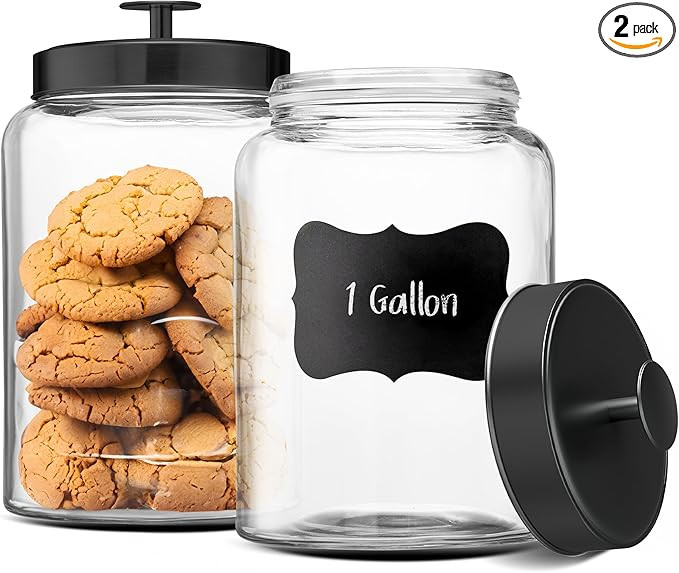 KooK Glass Storage Containers with Lids, Glass Jar with Lid, 1 Gallon, Set of 2, Glass Canister, ... | Amazon (US)