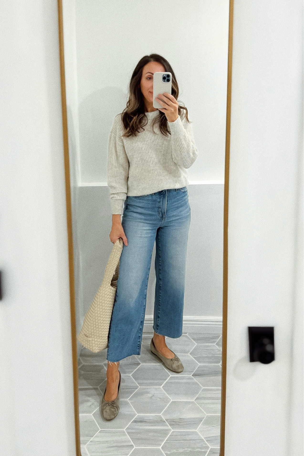 Favorite wide leg cropped jeans 25% off for a limited time. 
Sweater in xs - one of my faves year after year.  Come in several colors.  
Flats old (by Sam Edelman). 



#LTKSeasonal #LTKSaleAlert #LTKFallSale