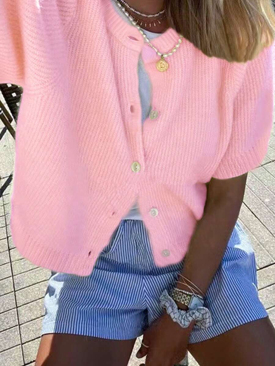 INAWLY Women Casual Loose Button-Up Short Sleeve Cardigan For Spring Summer,Short Sleeve Tops | SHEIN