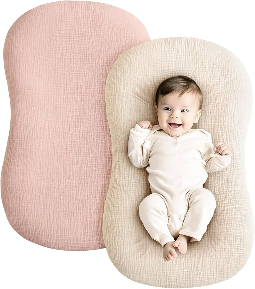 Konssy Muslin Baby Lounger Cover 2 Pack, 100% Cotton Newborn Lounger Cover, Soft and Breathable L... | Amazon (US)