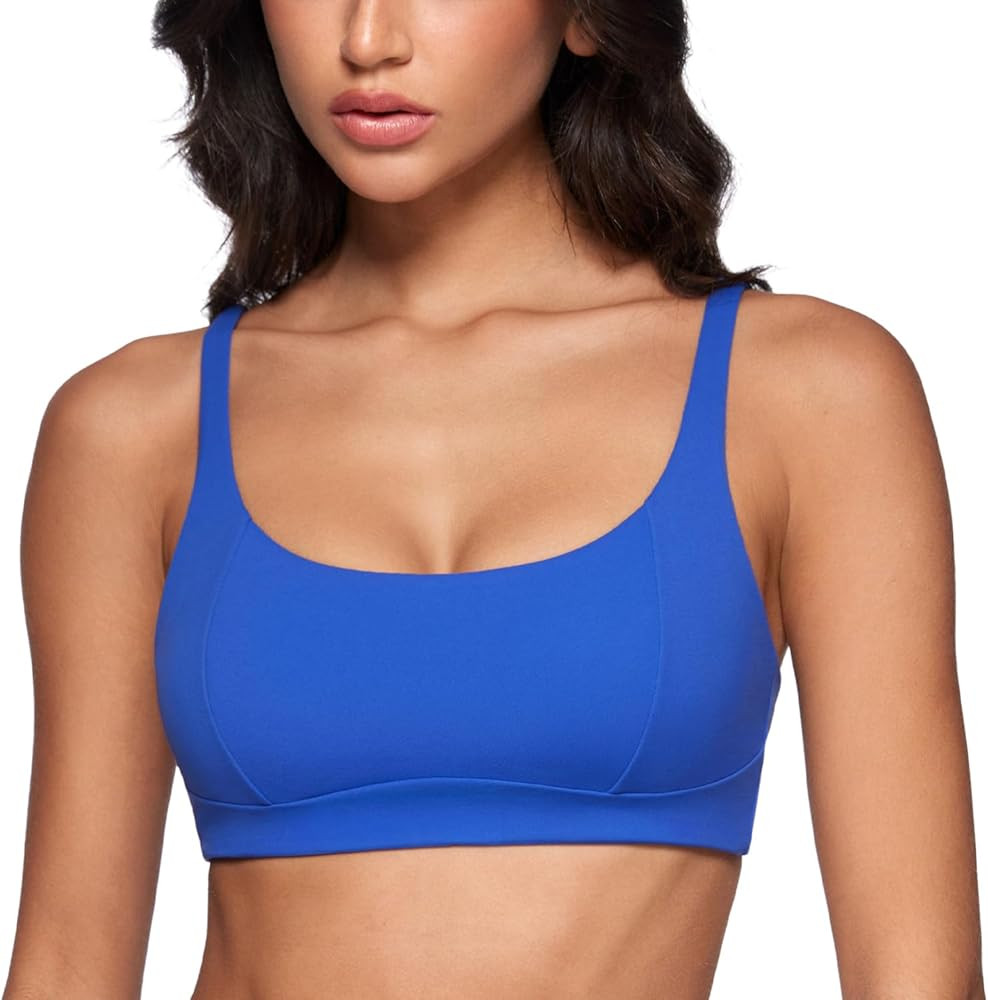 Women's Square Scoop Neck Sports Bra Thin Strap Padded Low Impact Yoga Bandeau Bra Wireless Worko... | Amazon (US)