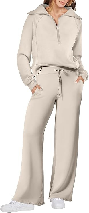 ANRABESS Women 2 Piece Outfits 2025 Fall Fashion Airport Wide Leg Pants Lounge Set Leisure Travel... | Amazon (US)