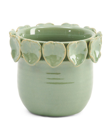 6in Ceramic Planter With Leaf Appliques | Marshalls