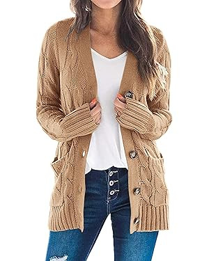 PRETTYGARDEN Women's Open Front Cardigan Sweaters Fall Fashion Button Down Cable Knit Chunky Wint... | Amazon (US)