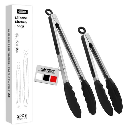 2 Pack Black Premium Stainless Steel Heat Resistant Kitchen Tongs for cooking,set of 9" and 12",Non Scratch Silicone cooking Tong Tip for Cooking Pans,Strong Grip BBQ tongs for Grabbing Hot Food | Amazon (US)