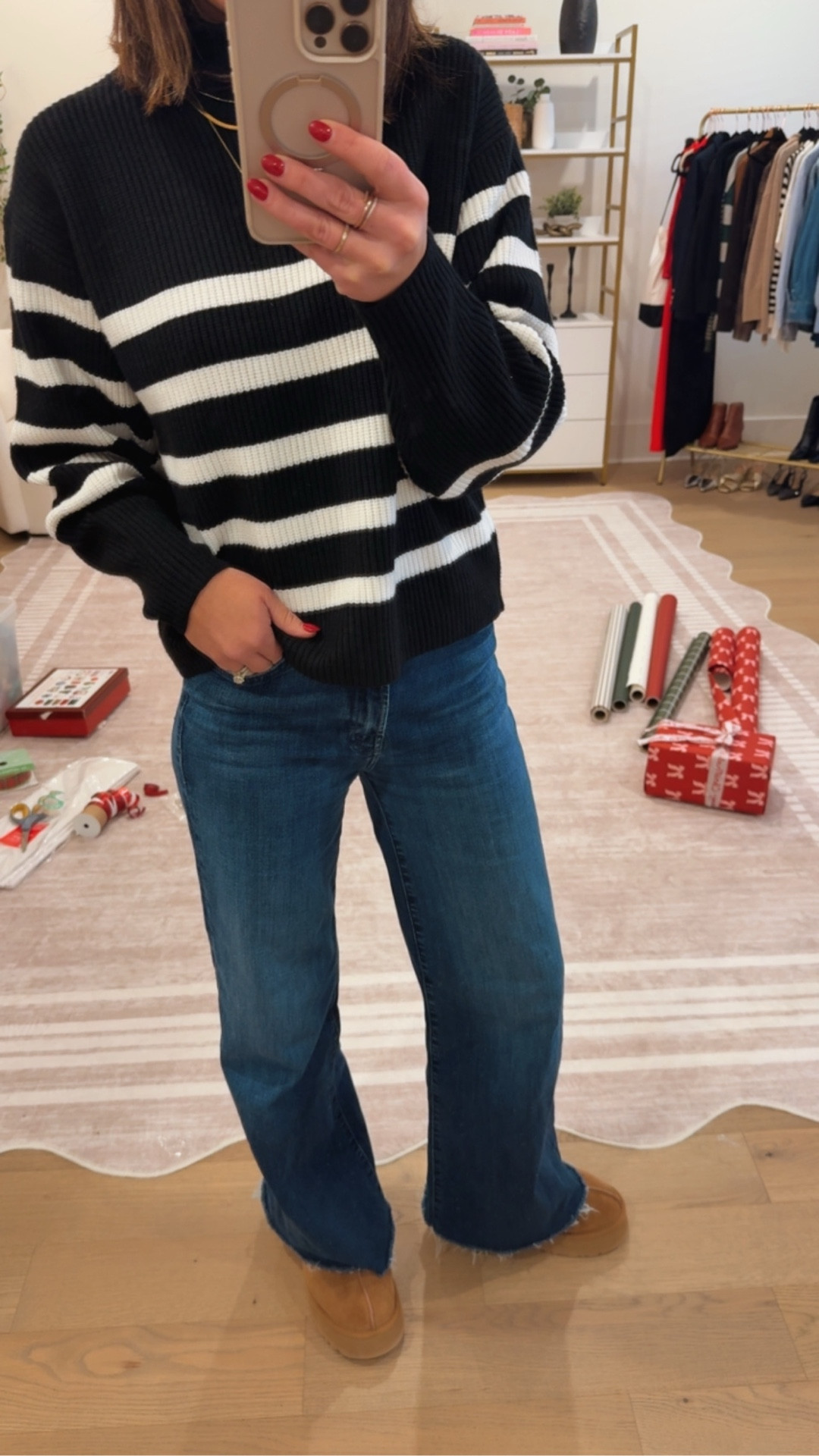 Cozy cute Target sweater $30 - wearing a size small - 
Winter outfit ideas - the best most comfortable jeans ever by mother denim and of course Ugg slippers! 

#LTKgrwm #LTKFindsUnder50 #LTKdayinmylife