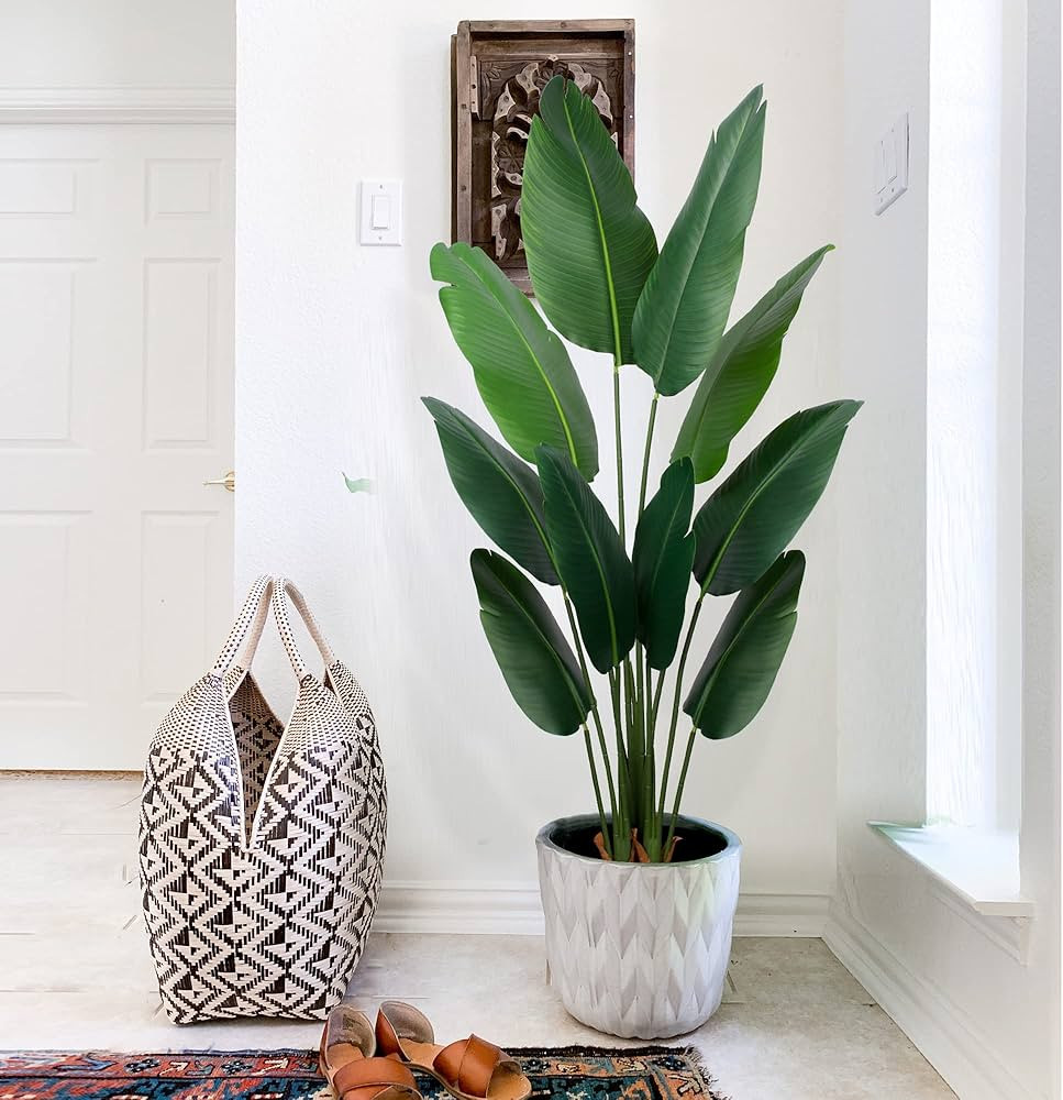 Artificial Bird of Paradise Plant 5 Ft Tall Fake Banana Leaf Plant for Indoors and Outdoors,Faux ... | Amazon (US)