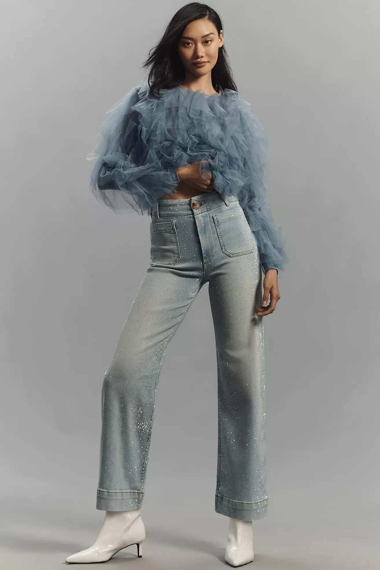 The Colette Cropped High-Rise Wide-Leg Jeans by Maeve: Sparkle Edition | Anthropologie (US)
