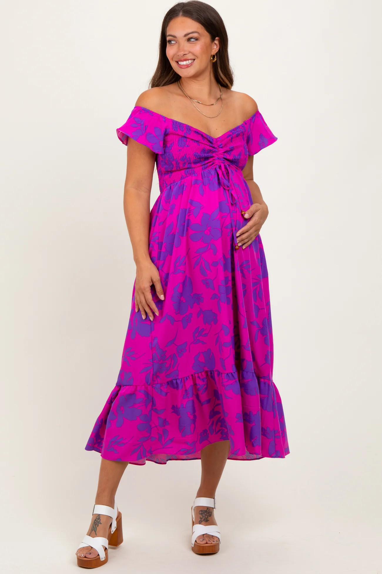 Magenta Multi Smocked Top Maternity Maxi Dress | PinkBlush Maternity