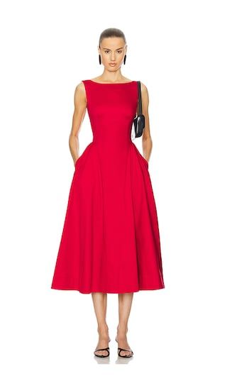 Stretch Cotton Sateen Midi Dress in Red | Revolve Clothing (Global)