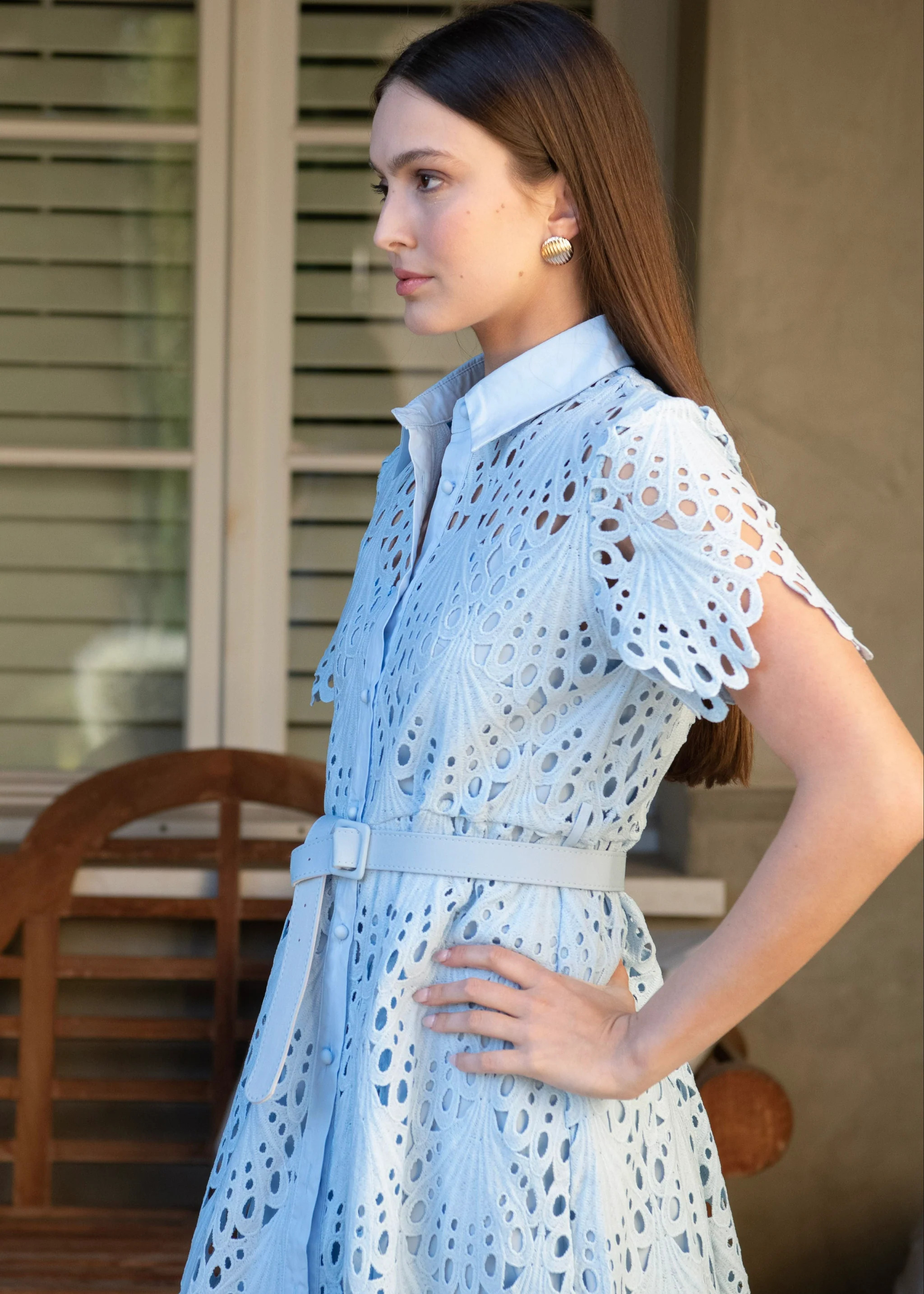 Robin Belted Short Sleeve Lace Midi Dress | Benaar La