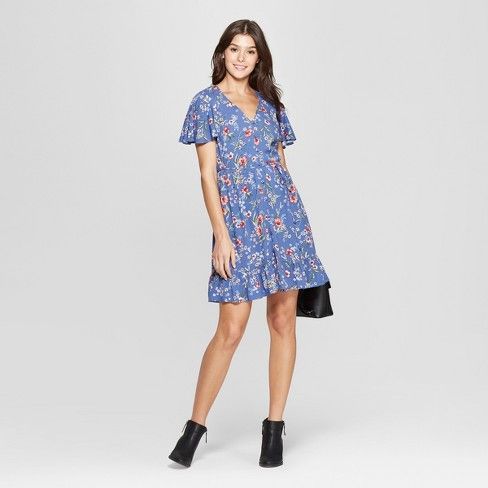 Women's Floral Print Short Sleeve Flutter Button-Front Dress - Xhilaration™ | Target